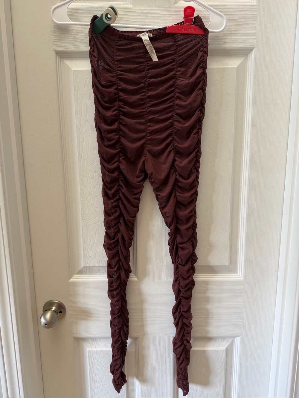 Intimately Free People Burgundy Ruched Sheer Mesh Leggings Size XS
